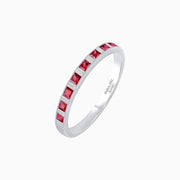 Princess Cut Channel Set Ruby and Baguette Diamond Ring Band - Shahin Jewelry